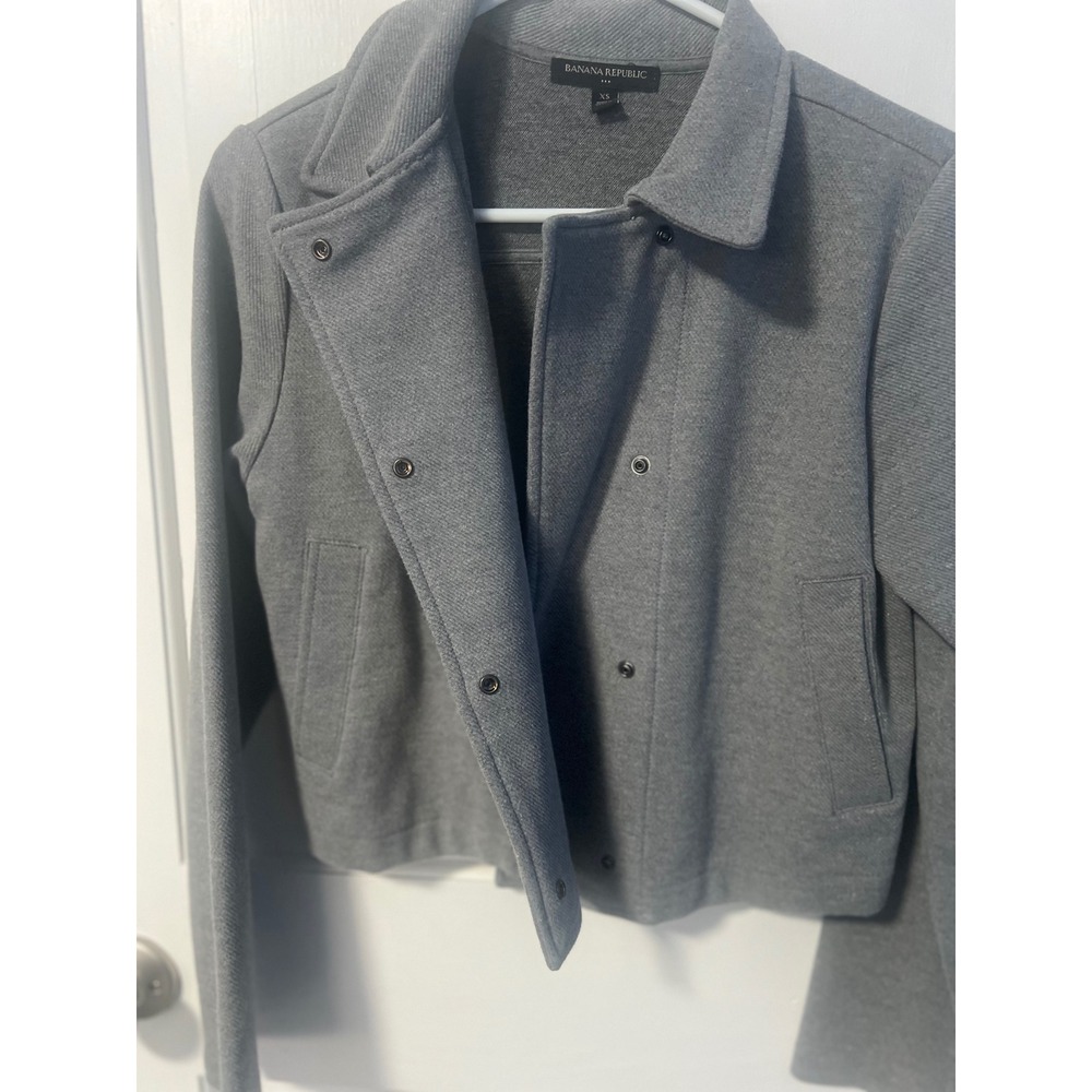 Banana Republic Womens Gray Textured Knit Cropped Snap Front Moto Jacket XS - Picture 4 of 7
